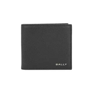 BALLY 銀字Logo 粒紋小牛皮對開8卡短夾(黑色)