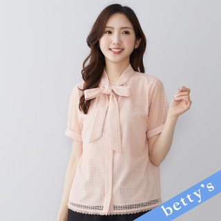 betty’s貝蒂思(51)洞洞蕾絲領口綁帶短袖襯衫(共二色)