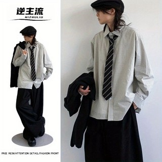 【逆主流】日系復古小細格襯衫 男早秋格紋襯衫 Cleanfit風休閒襯衣 寬鬆落肩 內搭襯衣