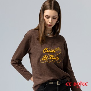 BLUE WAY ET BOiTE 箱子 - 女款 竹節棉字母牙刷繡長TEE(咖啡)