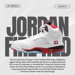 罐頭選貨🥫Air Jordan 5 "Fire Red"Black Tongue" 經典復刻 白紅 HQ7978-101