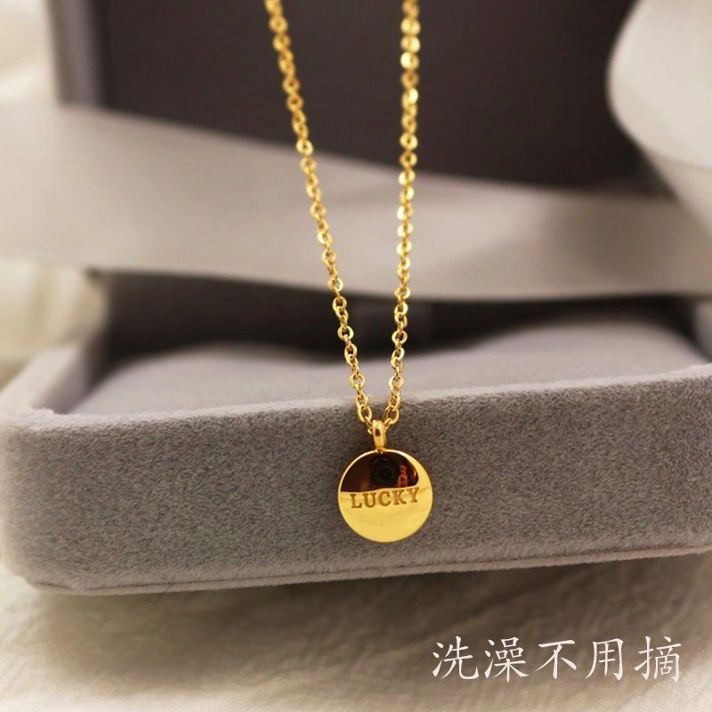 星彤精品飾品-【鈦鋼保色】lucky字母韓版簡約大金豆豆不掉色鎖骨項鏈女生禮物