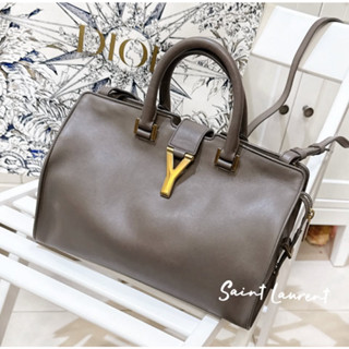 二手旗艦 YSL 灰色 牛皮 Y Bag 金扣 醫生包 手提包 斜揹包 兩用包(中友店)