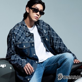 BLUE WAY 鬼洗 ONIARAI - 男款 和藝術拼接緹織丹寧長袖牛仔襯衫