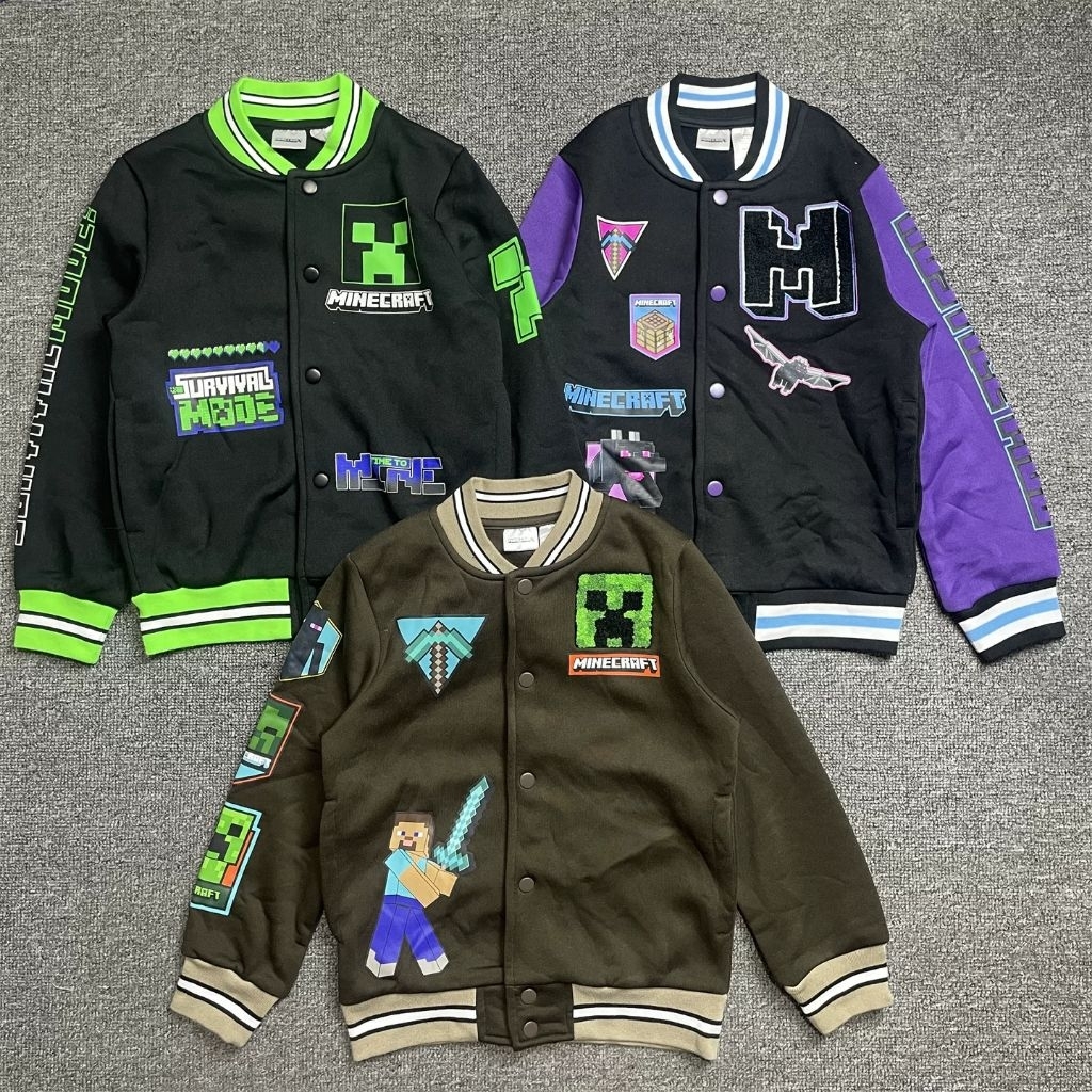2025年新款現貨💖 Minecraft 麥塊 苦力怕 末影龍 卡通動漫 中大童秋冬加絨棒球外套 夾克外套