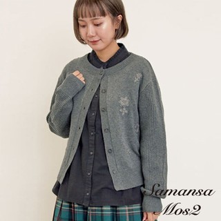 Samansa Mos2 精緻花朵刺繡排釦針織圓領罩衫(0F001258410)