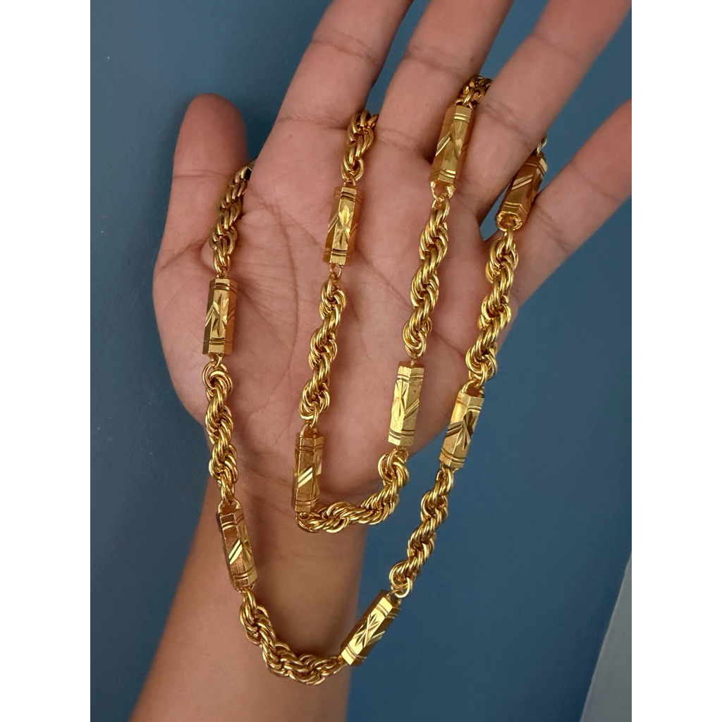 （影片實拍） 現貨 六角麻花金 項鏈 黃金項鍊 金飾 沙金 鍍金 飾品 霧面項鍊 仿金 新郎項鍊 結婚金飾 黃金色