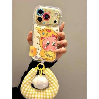 韓國 皮質 可愛星星人 適用於iPhone17 16 15 14 13 Pro Max 手機殼 皮紋硬殼 毛絨掛繩 防摔