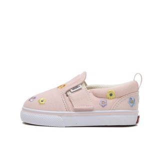 [unclev1966] VANS SLIP-ON 櫻花粉 刺繡 花朵 魔鬼氈 懶人鞋 小童 滑板鞋