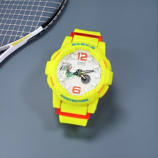 Baby-G CASIO / BGA-180-9B / 卡西歐艷陽沙灘極限潮汐層次雙顯橡膠運動腕錶 螢光黃 44mm