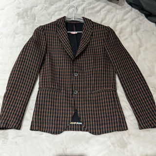 《專櫃名品》sisley 男款 義大利服飾 羊毛 西裝外套 獵裝 商務 腰身 格紋 不修邊 窄版