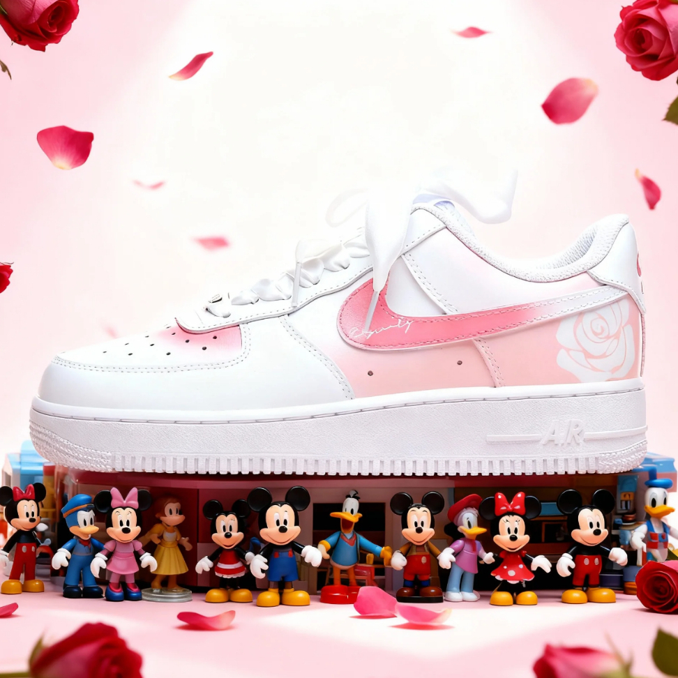 🔥革調 Nike Air Force 1 玫瑰之名 清新浪漫 絲綢鞋帶 簡約百搭 板鞋 女鞋 粉白 海外客製限購款