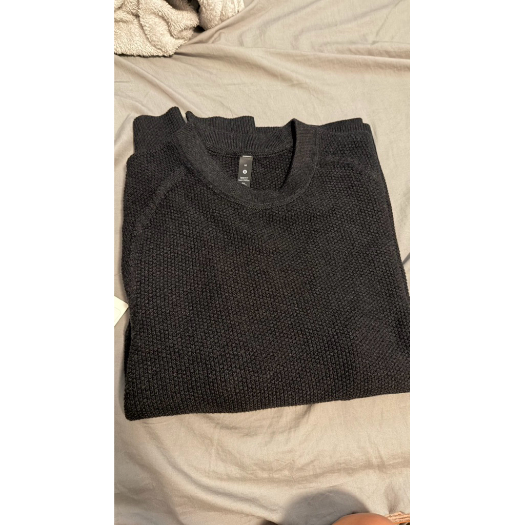 LULULEMON  TEXTURED KNIT CREWNECK SWEATER 黑色  針織圓領毛衣 M號