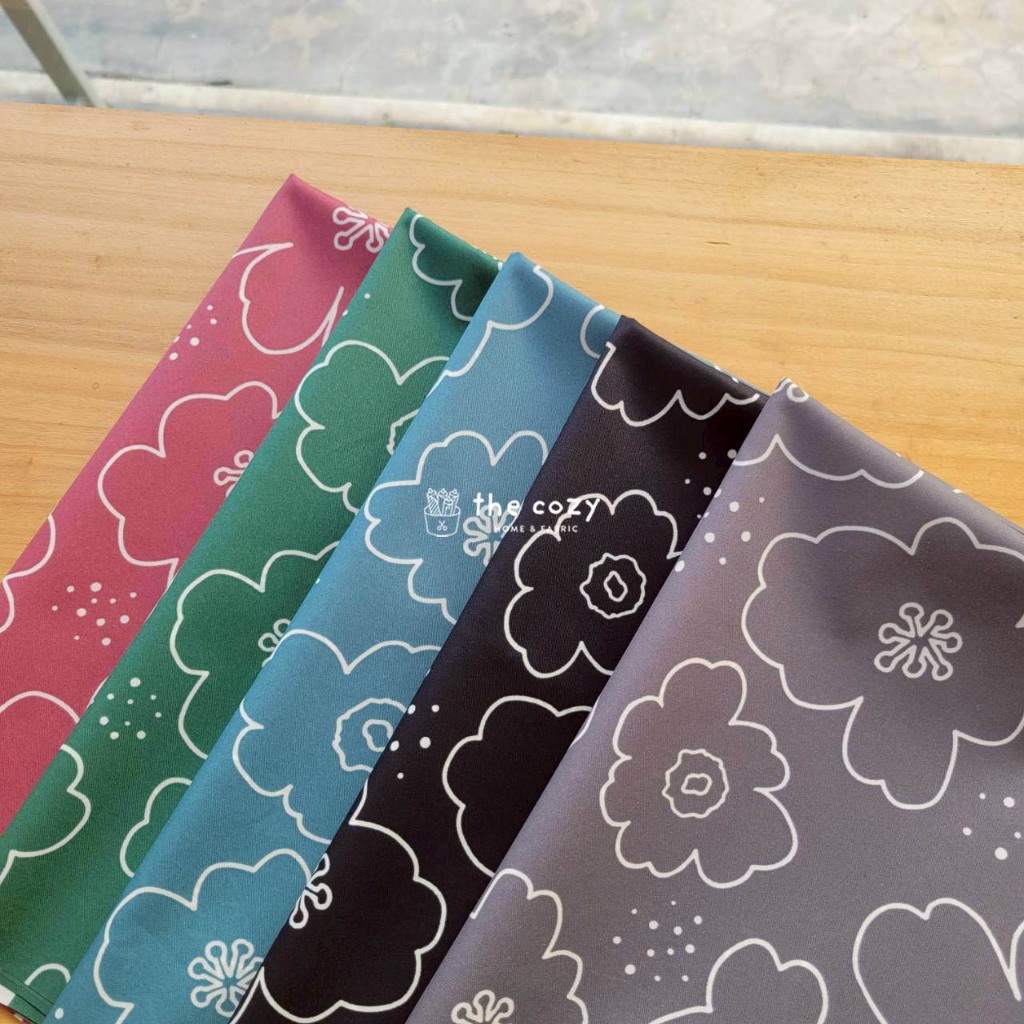 樂可布品 輕薄防水布 [ 北歐手繪大花 ] 台灣布 防水布 桌巾 雨傘布 野餐墊 MIT 手作