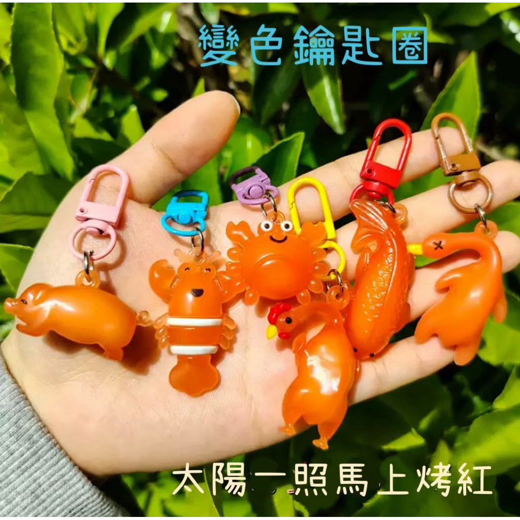 變色鑰匙圈 烤鴨造型吊飾 太陽照變色造型鑰匙圈 烤鴨 烤雞 烤魚 烤豬 烤龍蝦 烤螃蟹造型小吊飾 紅溫小掛件