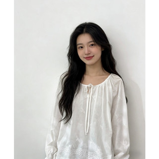 【CHILL】現貨 仙女風刺繡波浪花邊襯衫 鏤空蕾絲 綁帶上衣 娃娃衫 刺繡上衣 娃娃衫 寬鬆上衣 棉麻上衣 預購