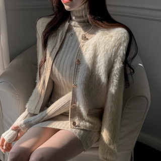 正韓Secon’de secon 세컨드세컨 赫本小香風🎀性感收身針織毛毛外套 針織高領露肩貼身連衣裙