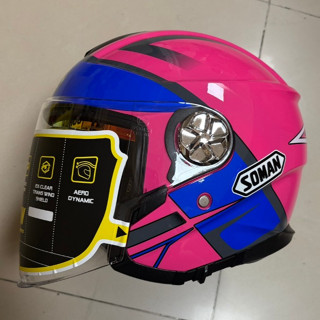 【福利品】SOMAN SM519 3/4罩式全新 進口 安全帽 粉紅藍閃電 雙鏡 金屬齒排扣 造型帽 小嵐青菜賣