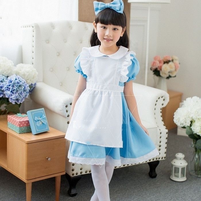 愛麗絲夢遊仙境 萬聖節 聖誕節 灰姑娘 侍女裝 藍色輕音蘿莉女裙 表演 女孩 衣服 女僕裝 演出服 蘿莉塔