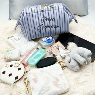 櫻花🌸日系petit trouver 純棉 色織條紋 有骨 手拿包 化妝包 雜物收納包