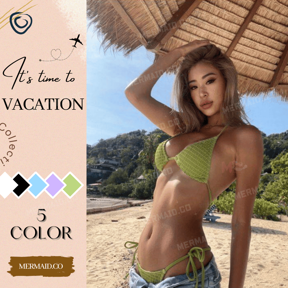 美人魚💙現貨┇皺褶綁帶比基尼 性感顯瘦泰國泳衣 夏日度假穿搭首選 泳裝推薦