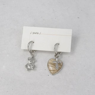 ｜OSEWAYA｜YURA 小熊愛心耳環 金屬感 純鈦耳針 日本飾品