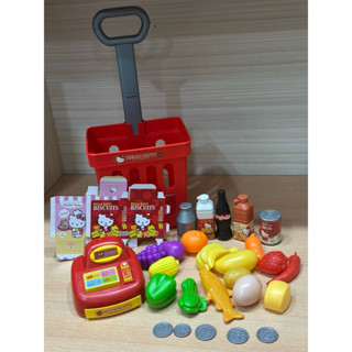 （9成新）凱蒂貓 HELLO KITTY 購物車遊戲組 超商遊戲組 收銀機 扮家家酒 過家家 手拉車玩具