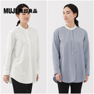 【MUJI 無印良品】女水洗平織布立領長版襯衫