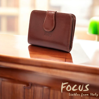 【寧寧精品】台中35年老店 Focus 富可仕 義大利牛皮 咖啡色附拉鍊零錢袋真皮女用中短夾 FTC3303 女短夾區