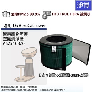 適用LG樂金AS251CBZ0 AeroCatTower智慧寵物照護空氣清淨機HEPA濾網濾芯