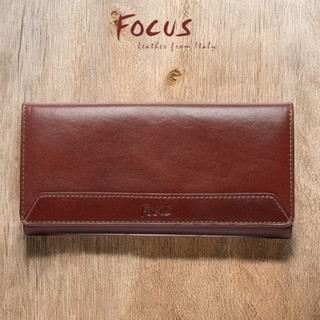 【寧寧精品】台中35年老店 Focus 咖啡色經典原皮三折22卡大容量女長夾 壓扣式女長夾 女長夾區 FTC3478