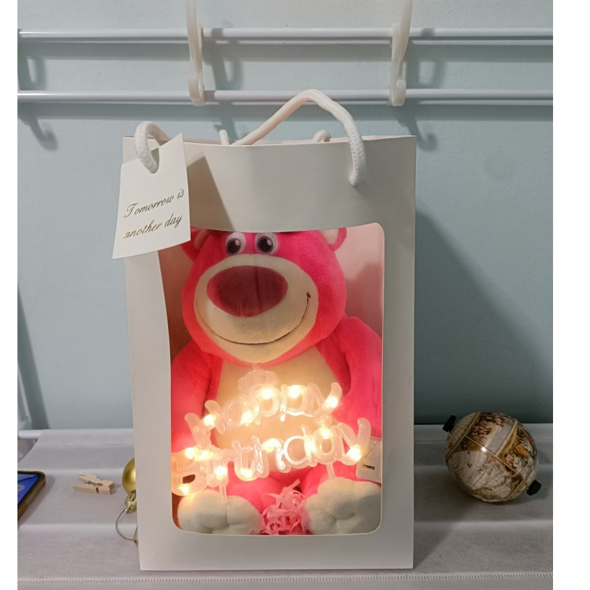 熊抱哥禮物袋  熊抱哥玩偶 草莓熊  熊抱哥娃娃 正版 熊熊 熊抱哥 熊抱哥布偶 乾燥花~金莎迪士尼 玩具總動員 粉紅熊