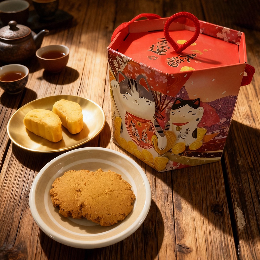 招財貓點心禮盒 餅乾禮盒 台灣土鳳梨酥禮盒 春節禮盒 鳳梨酥 桃酥 下午茶 奶蛋素 年節禮盒