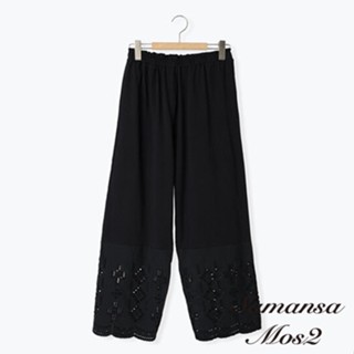 Samansa Mos2 拼接簍空刺繡鬆緊腰長褲(0F000934210)