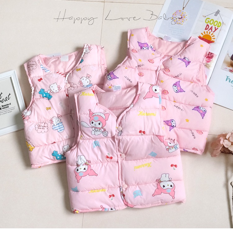 🍎台中蘋果童裝 ⚡現貨 粉嫩人氣卡通貓&兔鋪棉背心 秋冬童裝 休閒背心 外出背心 女童背心 秋冬背心 鋪棉背心 保暖背心