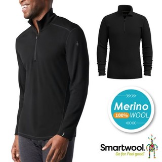 【美國 SmartWool】男 Thermal 美麗諾羊毛長袖拉鍊T 半開襟拉鍊保暖上衣 黑 SW002822