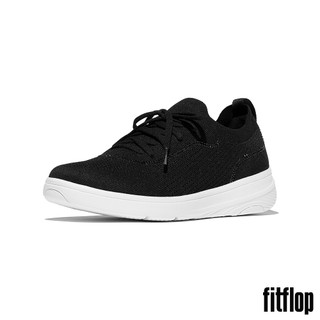 【FitFlop】SUPER-Q 水鑽邊針織繫帶休閒鞋-女(黑色)