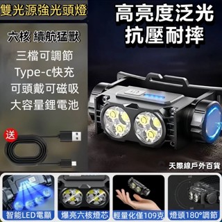 低價🗻迷你強光頭燈 三擋調節 強磁頭燈 帶電顯 超輕便攜 雙光源超亮 防水戶外露營 跑步出海釣魚頭燈 TYPE-C充電