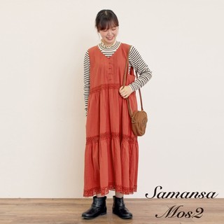 Samansa Mos2 氣質蕾絲層次半排釦V領無袖連身洋裝(0F001254310)