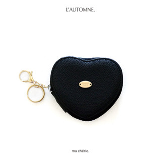 RICHE品牌直營 L'AUTOMNE-法式黑色愛心零錢皮革鑰匙包