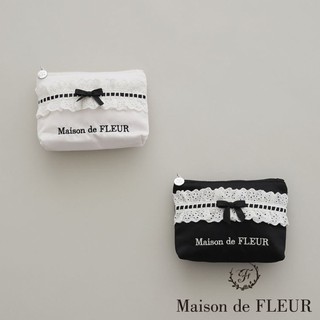 Maison de FLEUR 甜美荷葉褶邊蝴蝶結迷你拉鍊手拿袋(08001002600)