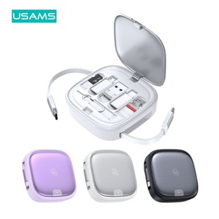 USAMS 多功能伸縮數據線收納盒 1m | 傳輸線 充電 轉換頭 更換介面 適用手機、筆電、iPad等