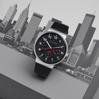 SKAGEN / SKW6100 / Ancher 簡約輕薄三環顯示皮革手錶 黑色 40mm