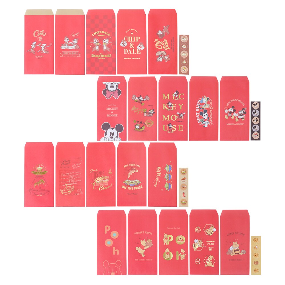 迪士尼紅包袋5入組 附貼紙 S5 Series-Norns Disney 小熊維尼 奇奇蒂蒂 玩具總動員 三眼怪 米奇