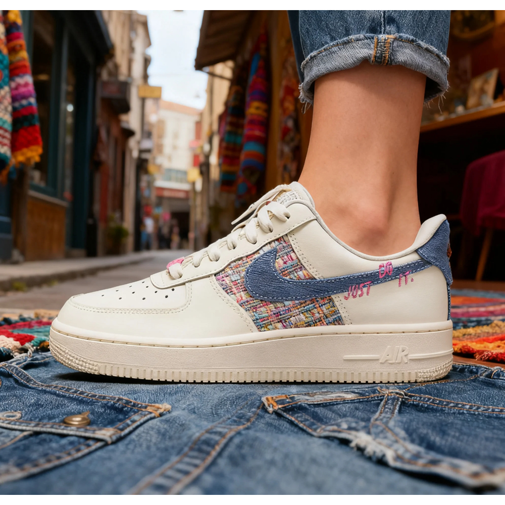🔥革調~Nike Air Force 1 JUST DO IT  通勤百搭 牛仔鉤 板鞋 休閒鞋 運動鞋 女款 白藍