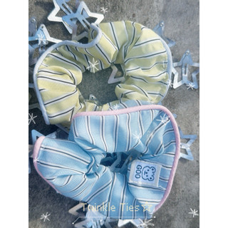 Twinkle Ties/髮圈/條紋復古藍黃2色/造型髮圈/大腸髮圈