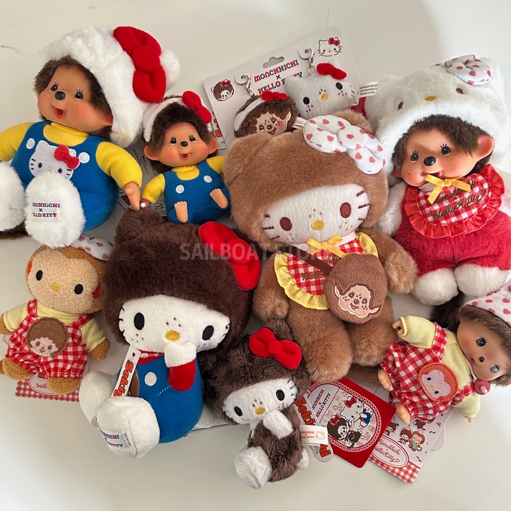 #現貨供應 🇯🇵日本 Monchhichi 蒙奇奇 三麗鷗 凱蒂貓聯名 kitty 吊飾 娃娃 sailboat