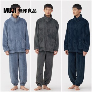 【MUJI 無印良品】男不易產生靜電暖纖毛保暖立領長袖家居睡衣