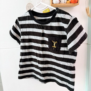 （二手）Uniqlo幼兒💫黑白條紋 跳跳虎口袋短袖上衣，100cm
