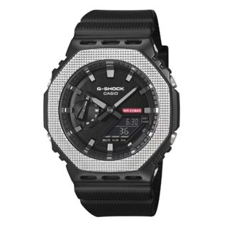 【CASIO】G-SHOCK 鋼殼版農家橡樹 白鋼黑麵 金屬紋理 GM-2100BM-1A 臺灣卡西歐公司貨 保固一年